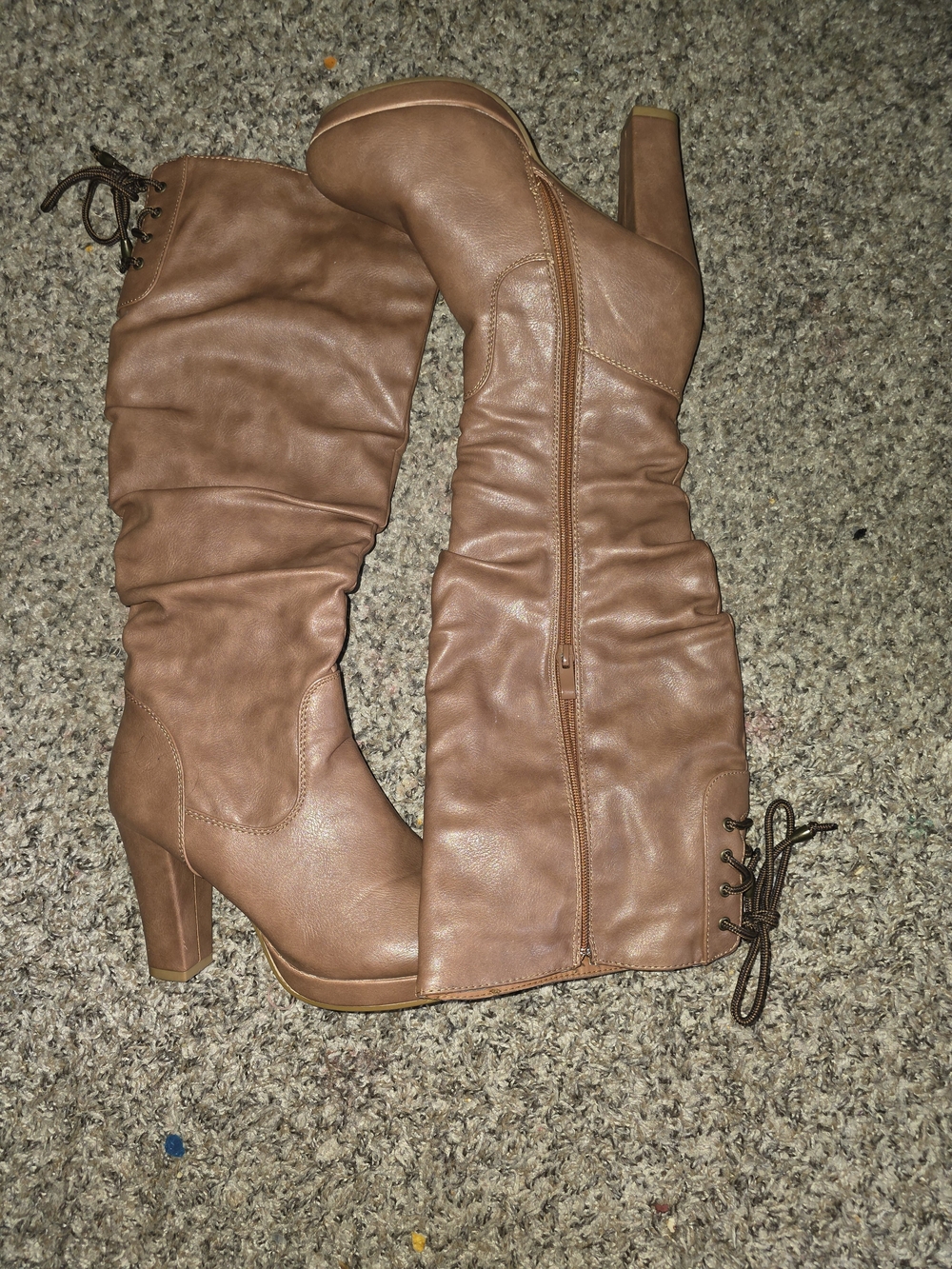 TOP Moda Over-the-Knee Lace-Back Platform Boots - Brown